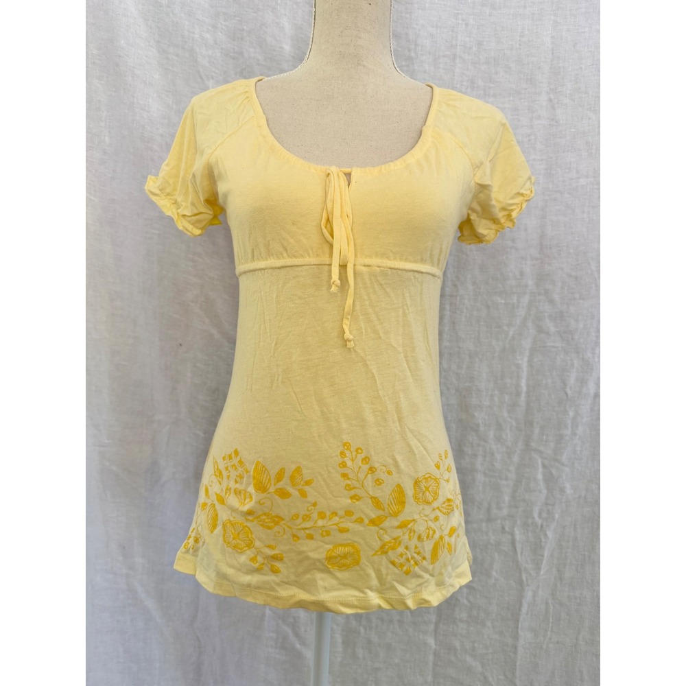 Eyeshadow Y2k Womens Yellow Floral Graphic Empire Waist Small Babydoll